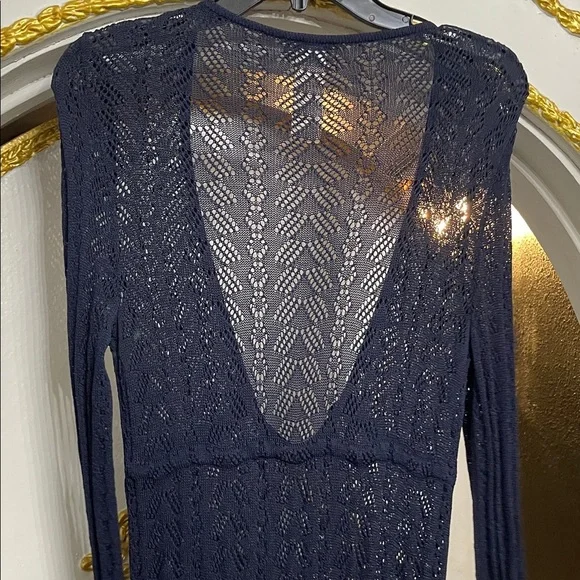 Tommy Bahama navy blue open crochet knit front tie swim cover up Dress Size XS - Picture 6 of 7